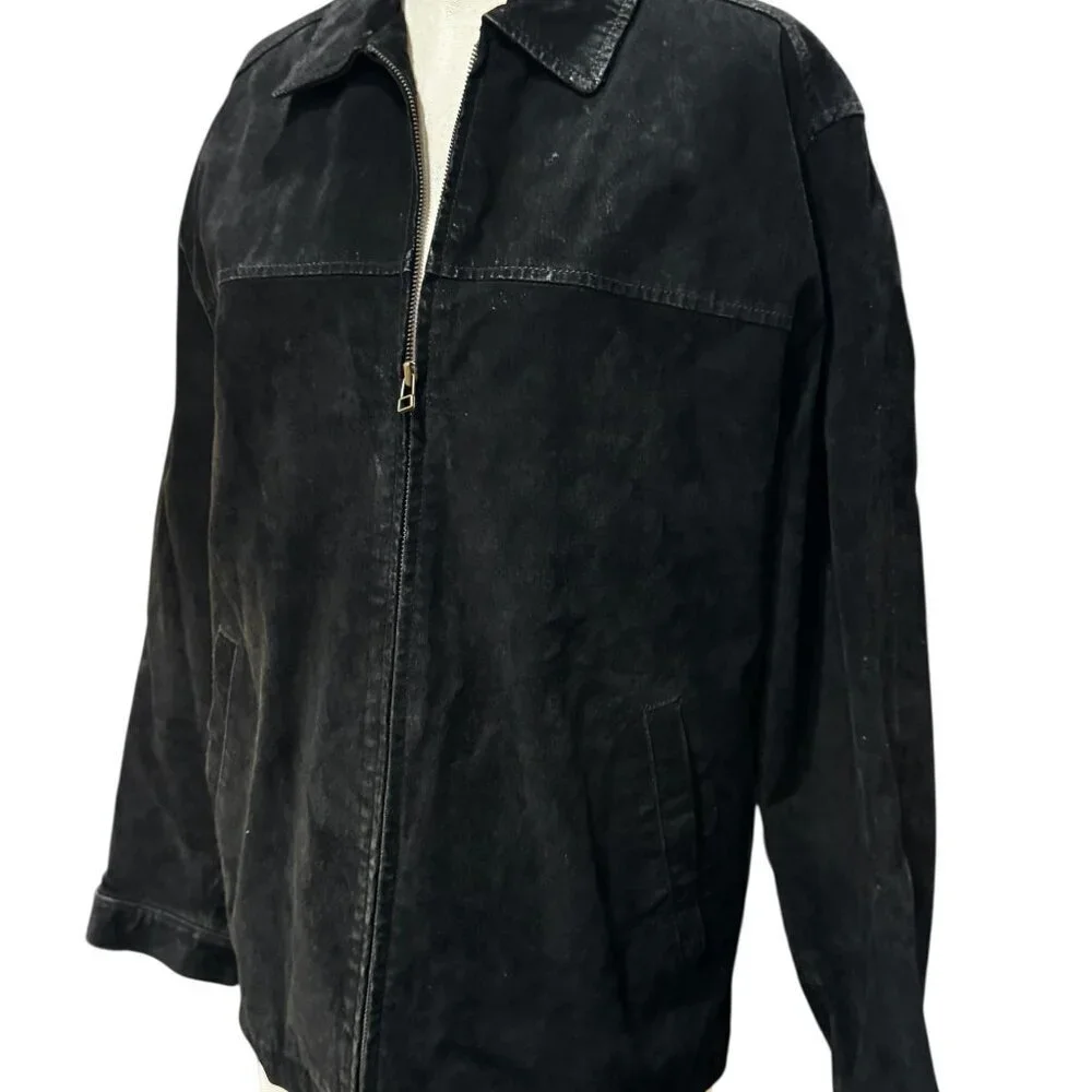 Crazy Horse Black Suede Leather Jacket Men’s Size Small Vintage Zip Front Minima